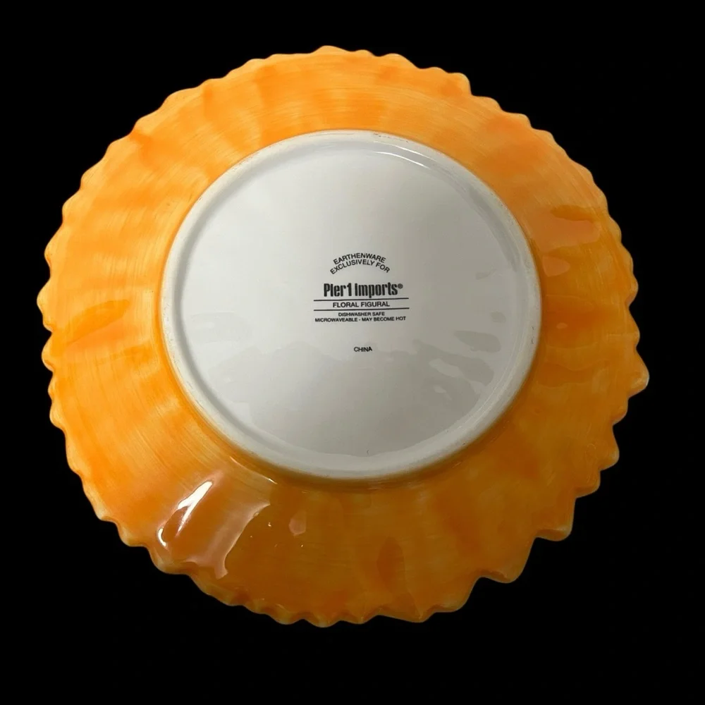 Pier 1 Imports Yellow Floral Three Dimensional Decorative Ceramic Flower Plates